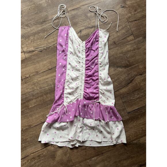 For Love And Lemons Praline Polka Dot Pink White Mini Dress Size Small Corset - Picture 2 of 5